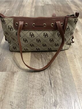Vintage Dooney & Bourke Tan and Brown Monogram Shoulder Bag
